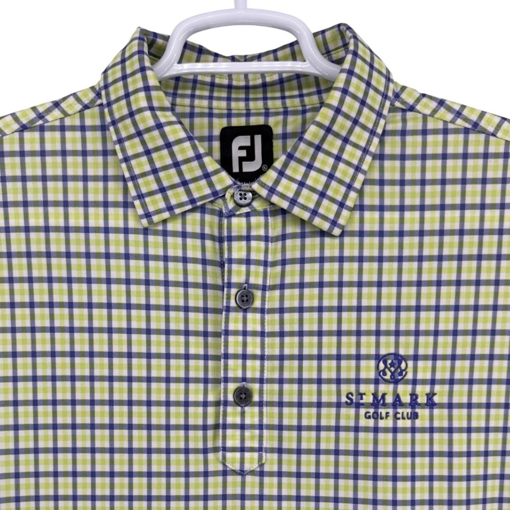 FootJoy Mens XL Golf Polo Shirt St Mark Golf Club Check Plaid Lime Green Navy
